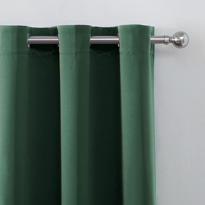 LEMOMO 100% Blackout Dark Green Curtains with Black Liner/52 x 63 Inch/Set of 2 Panels Thermal Insulated Room Darkening Curtains for Bedroom