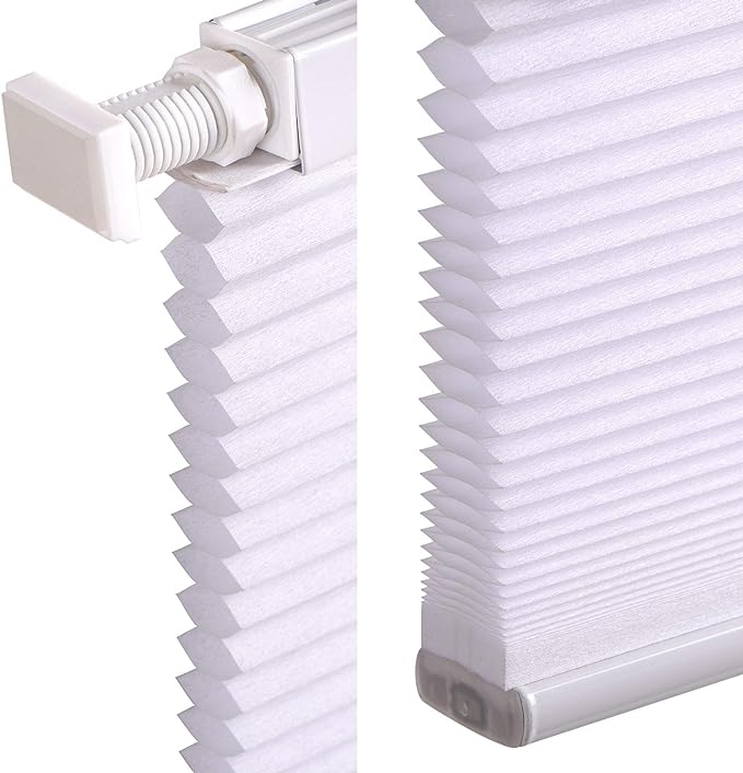 LazBlinds Cordless Cellular Shades, No Tools No Drill Light Filtering Honeycomb Shades Pleated Blinds for Windows, 20'' W x 48'' H, White