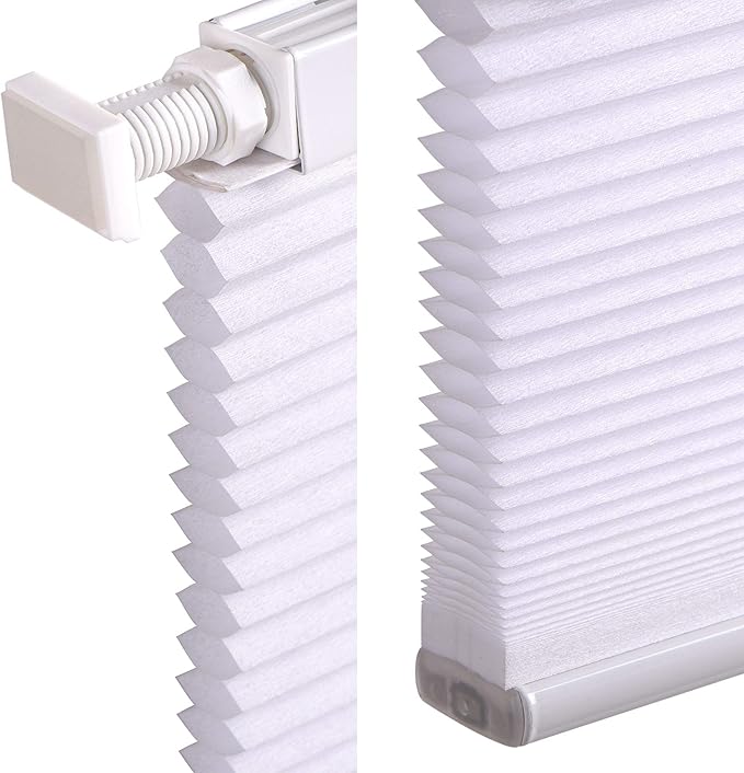 LazBlinds Cordless Cellular Shades, No Tools No Drill Light Filtering Honeycomb Shades Pleated Blinds for Windows, 34'' W x 72'' H, White