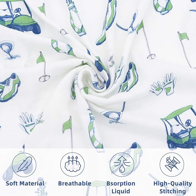 LifeTree Baby Swaddle Blankets, Boys Girls Muslin Swaddling Wrap Receiving Blanket for Newborn, 70% Viscose from Bamboo and 30% Cotton, Large 47" x 47", Golf Pattern Blanket