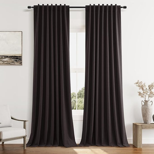 Guken 100% Blackout Curtains 120 Inch Length 2 Panels Set for Living Room Bedroom Back Tab Thermal Insulated Black Out Linen Drapes Room Darkening Cocoa Coffee,52x120