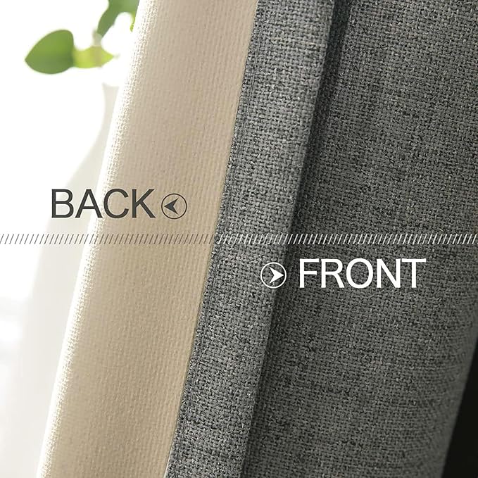 MIULEE Linen Texture Curtains for Bedroom Solid 100% Blackout Thermal Insulated Dark Grey Curtains Grommet Room Darkening Drapes Luxury Decor for Living Room Nursery 52x96 Inch (2 Panels)