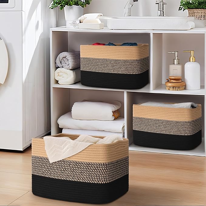 Woven Storage Baskets, Baskets for Organizing, 3 Pack Woven Basket for Storage, Storage Baskets for Shelf, Towel, Toy, Book, Closet, Baby 15"×10"×9"