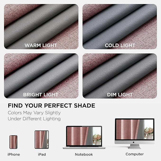 Joydeco Blackout Curtains 72 Inches Long 2 Panels Burg, Room Darkening Curtains for Bedroom, 100% Black Out Textured Thermal Drapes Privacy Protection 2 Panels Set(W52 x L72 Inch, Pink)