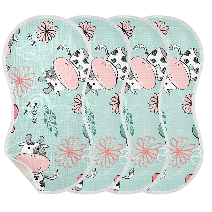 Kigai Cow Muslin Baby Burp Cloths, Large Absorbent Cotton Muslin Burp Cloths Set of 1, Washcloths, Face Towel, Bibs for Newborn Boys Girls, 11 x22 Inch