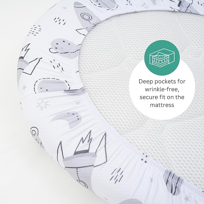Bassinet Sheets for Airclub, AMKE, LovliTod Baby, Bonbay, Bellababy Bedside Bassinet Sleeper by TansyPanda, 3PC, 20x33 Inch, Ultra Soft, Breathable, Snug Fit, Unisex Boys, Girls, Gray (Space Rockets)