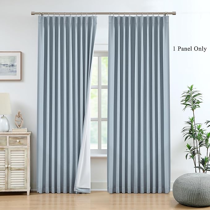 WEST LAKE Bailey Pinch Pleat Blackout Curtains with Liner 112 Inches Long,Dusty Blue Modern Textured Drapes for Bedroom Living Room,Thermal Insulated Back Tab Hook Window Treatment,60"Wx112"L,1 Panel