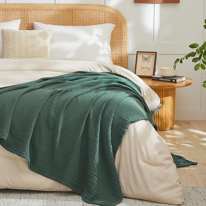 EMME Cotton Muslin Twin XL Blanket Breathable Gauze Blanket Soft Lightweight Blankets Adults Gifts for Women (Forest Green, 66"x90")