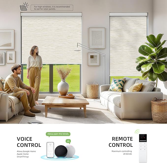 ZSTARR Motorized Smart Blind for Window with Remote Control, Automatic Blackout Roller Shade Customizable Size,with Valance Child Safety Rechargeable Battery Blinds (Full Blackout Beige)