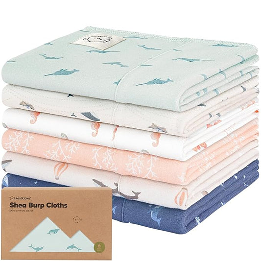 Organic Burp Cloths Baby Boy, Girl - 6-Pack Large 100% Cotton Burping Cloths for Babies, Spit Up Rags, Super Absorbent, Ultra Soft Newborn Rag, Gender Neutral, Machine Washable, Durable (Marine Muse)