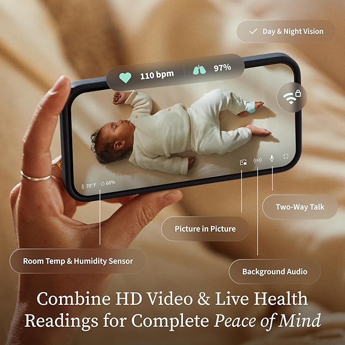 Owlet Dream Duo – FDA-Cleared Smart Baby Monitor with Sock & HD Video Cam 2K HD Video, Cry & Motion Alerts, Temp Monitoring