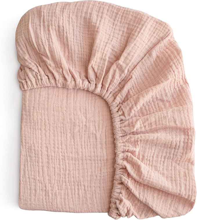 mushie Extra Soft Muslin Fitted Crib Sheet | 192 Thread Count | 28"x 52" (Blush)
