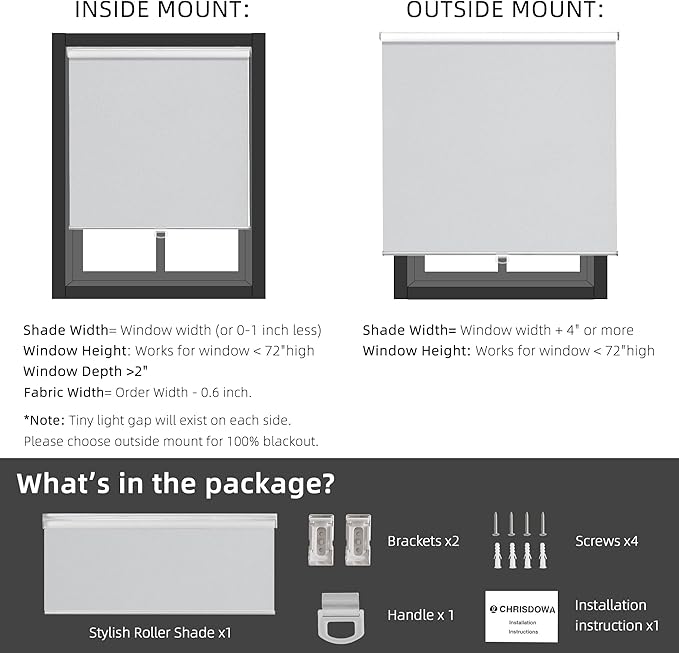 ChrisDowa Cordless Free-Stop 100% Blackout Blinds for Windows, Roller Windows Shades with Thermal Insulated, UV Protection Fabric for Living Room, Office and Home. Easy to Install.Grey,43" W X 72" H