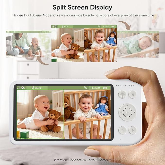 bonoch Add-on Baby Camera Unit for BBM14/BBM16 Only, 2K Video Baby Monitor Camera No WiFi, Split-Screen, Night Vision, 4X Zoom, 2-Way Audio, White Noise, 3Lullabies, Incompatible with Phone