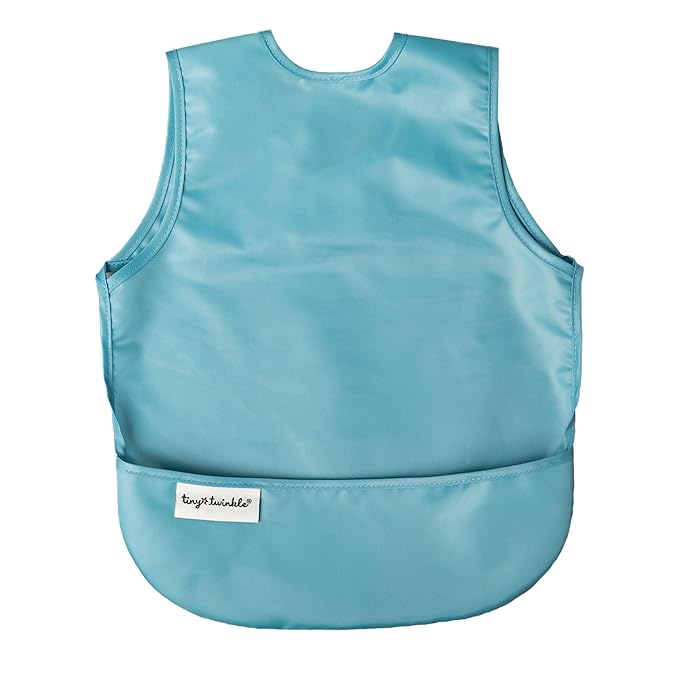 Tiny Twinkle Mess Proof Baby Bibs | 2 Pack Waterproof Toddler Bib for Eating | Baby Apron for Feeding, Machine Washable, Perfect Shower Gift (Slate Olive, 6–24M)
