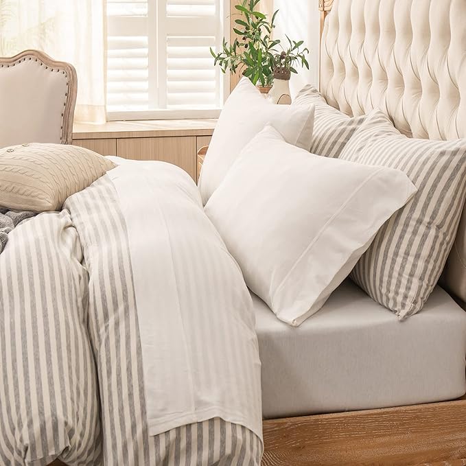 PURE ERA Jersey Knit 4pc Bed Sheet Set 100% T-Shirt Cotton Super Soft Comfy Breathable Fits Mattress Up to 20" Extra Deep Pocket (Solid Off White, King)