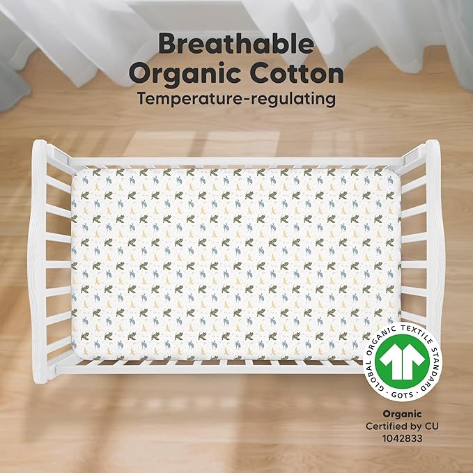 KeaBabies 2-Pack Organic Crib Sheets for Boys, Girls - 52x28 Fitted Crib Mattress Sheet Neutral, Breathable Jersey Cotton Cover for Baby Bed, Toddler Mattress, Soft & Cute Prints (Dragon Tale)