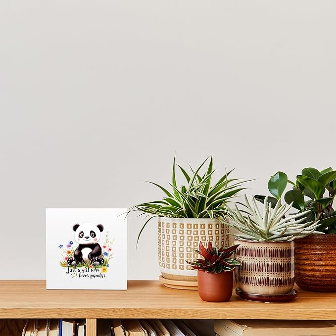 Panda Decor Wooden Box Sign Decorative, Home Room Desk Decorations For Teens Teenage Girls Age 8-12, Panda Lovers Themed Gifts Stuff Accessories Things Merchandise Items!