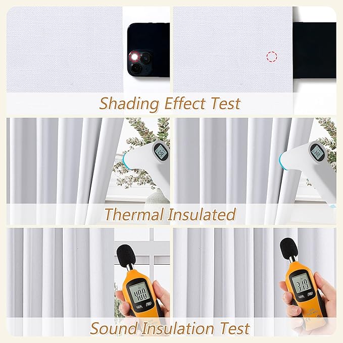 Guken White 100% Blackout Curtains 45 Inch Length 2 Panels Set for Living Room Bedroom Back Tab Thermal Insulated Black Out Linen Drapes Room Darkening Window Curtains