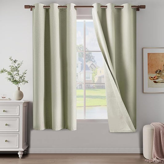 100% Blackout Linen Textured Curtains 72 Inch Length 2 Panels Set for Children's room, Bedroom, Light Weight Curtains with Grommets Top, Blackout Curtains Privacy Protection, Beige, 37" W x 72" L