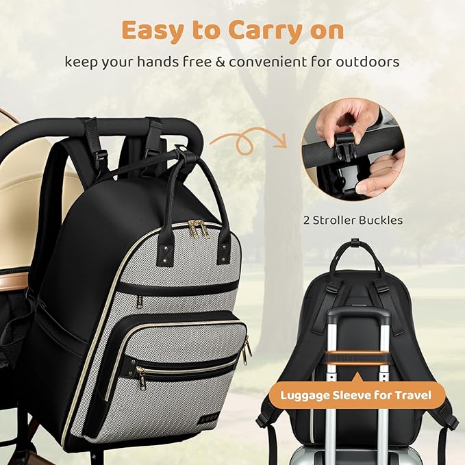 Lekesky Diaper Bag Backpack, Large Baby Backpack Diaper Bags for Mom Dad Maternity, Travel Baby Essentials with Changing Pad, Insulated Pockets, Stroller Straps, Laptop Compartment (Black)