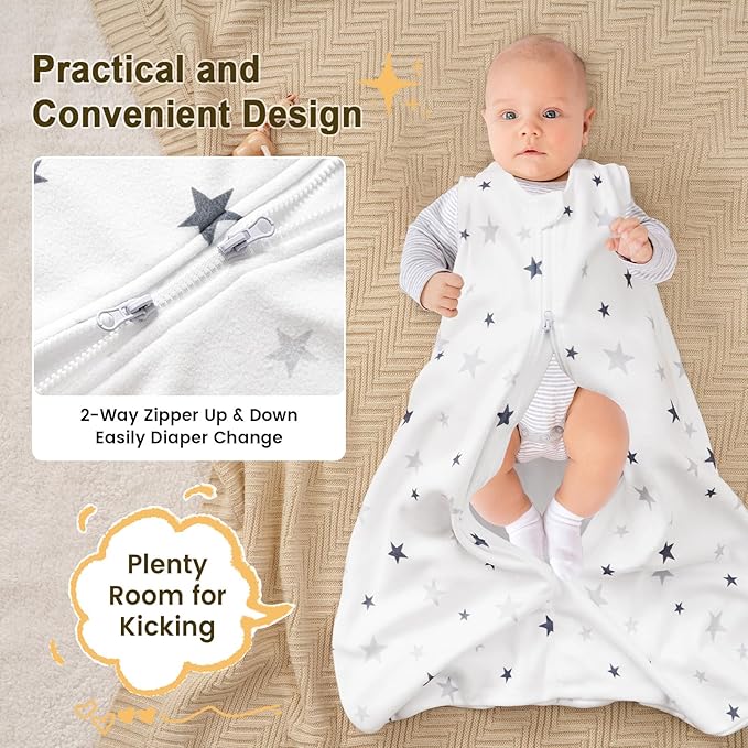 PHF Warm Micro-Fleece Baby Sleep Sack 18-24 Months, Soft Baby Wearable Blanket, 2-Way Zipper Sleeping Bags, 2 Pack Comfy Toddler Sleeping Sack for Boys, X-Large Size, Clouds