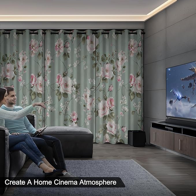 Blackout Curtains for Girls Bedroom, Pink Floral Room Darkening Curtains 84 Inch Length 2 Panels Set, Grommet Thermal Insulated Soundproof Privacy Winter Black Out Curtains for Living Room