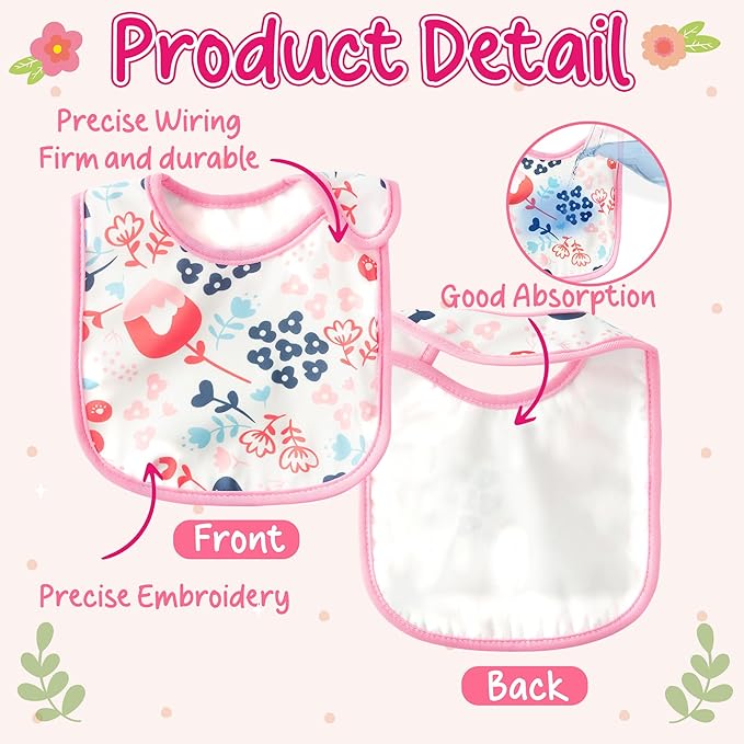 2ooya 7Pcs Cotton Waterproof Baby Bibs Hook Loop Closure Newborn Bib Keepsake Baby Gift for Drooling Feeding Eating