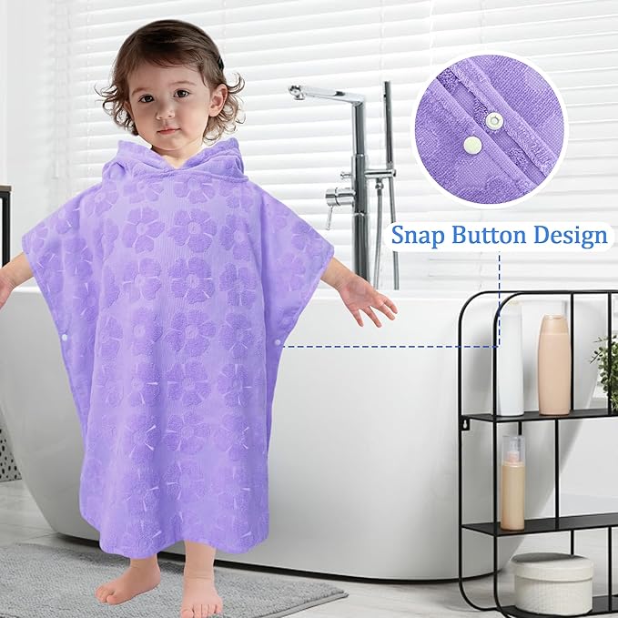 Toddler Bath Towels with Hood, Oversized (2-4Years,22"X22") Made from 100% Soft Cotton,Absorbent Hooded Poncho Towel for Baby Boy,Perfect for Pool | Swimming | Bath | Beach,Jacquard Purple Flower
