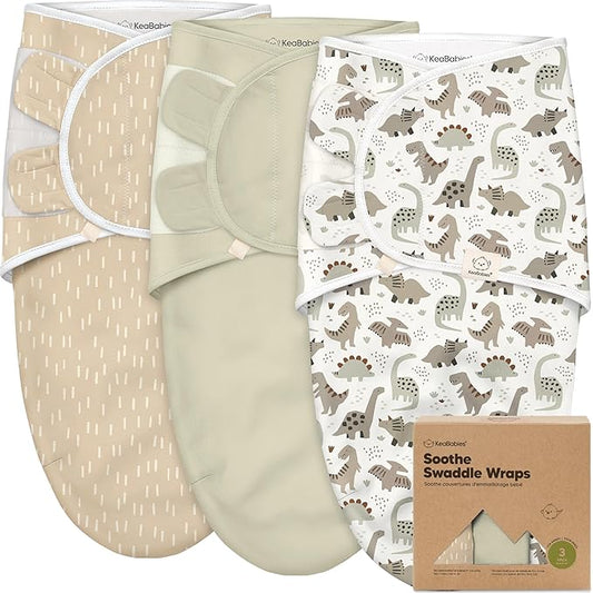 3-Pack Organic Baby Swaddle Sleep Sacks - Swaddles for Newborns, Infant 0-3 Months, Baby Girls, Boys, Soft & Snug Newborn Sleep Sack, Nursery Swaddling Blankets (Dino Ridge)