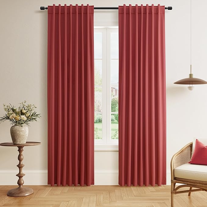 Guken Red 100% Blackout Curtains 84 Inch Length 2 Panels Set for Living Room Bedroom Back Tab Thermal Insulated Black Out Linen Drapes Room Darkening Window Curtains 84 Inches Long