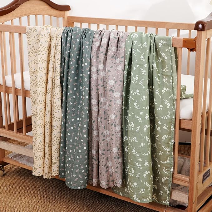 4 Set Muslin Swaddle Blankets for Newborn Baby Boys, Girls,Receiving Blankets-Cute Soft Print Baby Towel Wrap 120x110cm Baby
