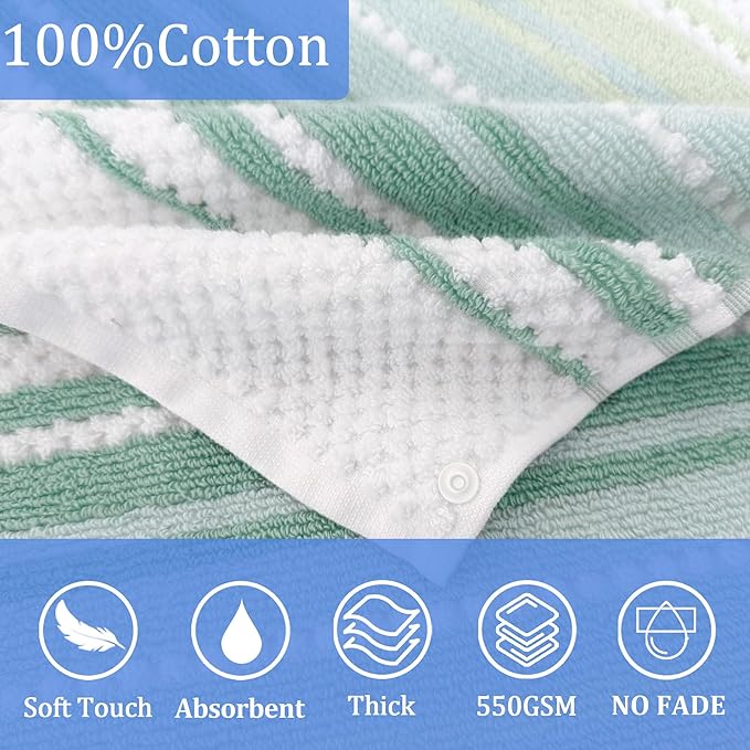 Hooded Bath Towel for Teens (8-14 Years,64"X33") | Soft Fluffy Quick Dry Absorbent 100%Cotton Thick Towel Wrap for Big Kids | Versatile Beach, Pool, Swim & Bath Cover-Up | Light Green Vertical Stripe
