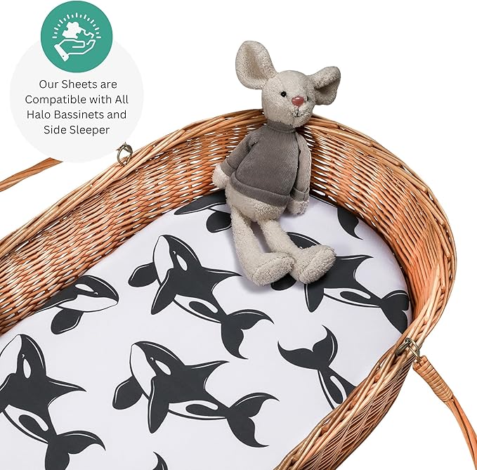 Bassinet Sheets for Baby Delight Snuggle Nest, Beside Me Doze, Snoo Smart, Fisher Price by TansyPanda, 3PC, 32 x 17 Inch, Ultra Soft, Breathable, Snug Fit, Unisex Boys, Girls (Ocean Fish)
