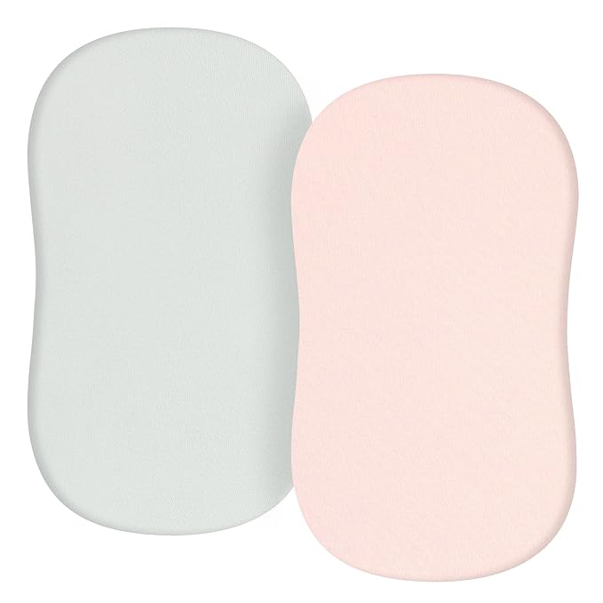 TILLYOU Baby Bassinet Sheets for Girls Boys 2 Pack Baby Sheets for Square Rectangle Oval Bassinet Mattress 33X16 Inch, Gray and Pink