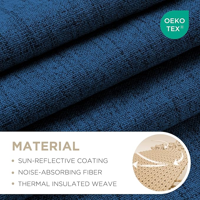 Joydeco Blackout Curtains for Bedroom - 100% Light Blocking 2 Panels Navy Blue Drapes 37" W x 72" L, Thermal Insulated Room Darkening Curtains, Linen Textured for Living Room, Rod Pocket & Back Tabs