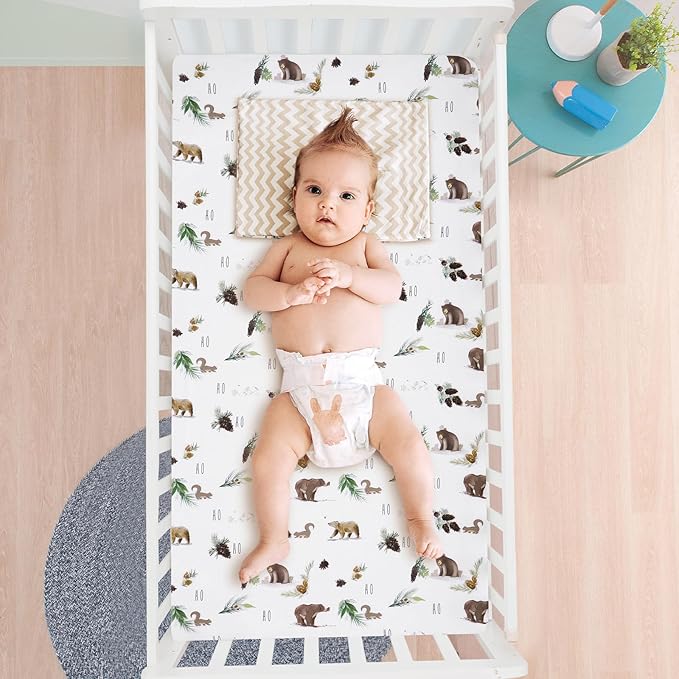 david's kids 3 Pack Fitted Crib Sheets, Ultra Soft Breathable Comfortable Baby Sheet Set for Boys Girls Neutral, 28x52 Inch Fits Standard Crib and Toddler Mattresses, Woodland Animals