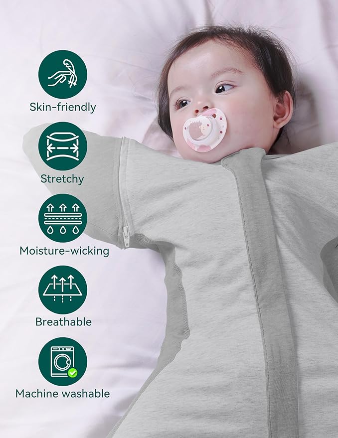 BABELIO Baby Swaddle Temp-Sensing Detachable Zip Sleeves Transitional Swaddle 2-Way Zipper Infant Sleep Sack 3-6 Month Dark Gray