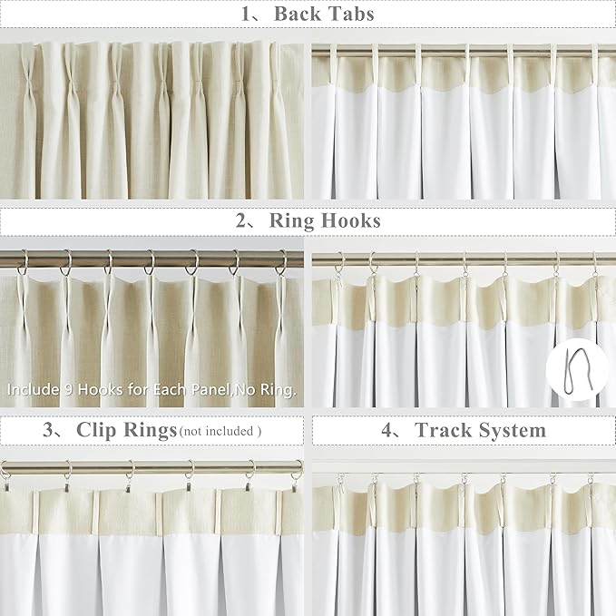 WEST LAKE Ivory Pearl Full Blackout Curtains with Liners 72 Inches Long,Bailey Pinch Pleated Drapes with Back Tabs Hooks 2 Panels,Rustic Linen Textured Window Treatment Bedroom Living Room,40"Wx72"Lx2