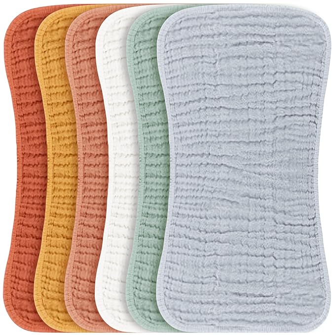 Konssy Muslin Baby Burp Cloths Sets for Unisex- 6 Pack Large 100% Cotton Burping Clothes for Newborn, Baby Girls and Boys