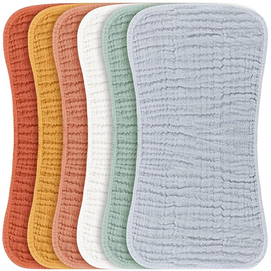 Konssy Muslin Baby Burp Cloths Sets for Unisex- 6 Pack Large 100% Cotton Burping Clothes for Newborn, Baby Girls and Boys