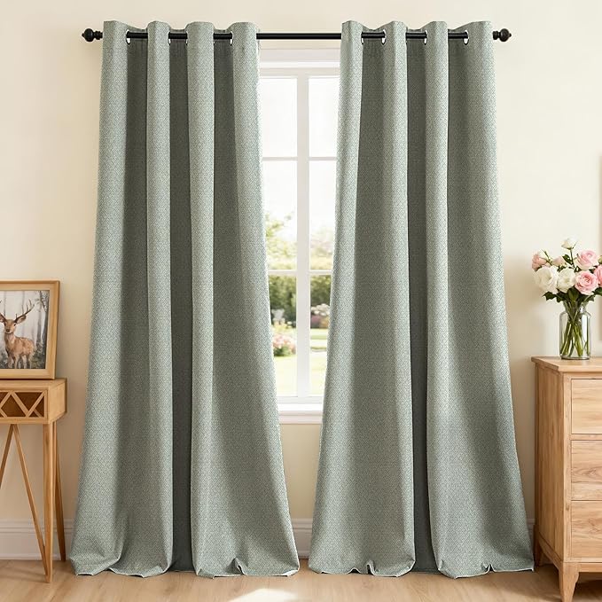 PrinceDeco 100% Blackout Curtains for Bedroom 108 Inches Long, Grommet Living Room Drapes, Thermal Insulated Blackout Curtains 2 Panels Set,Jacquard-Woven,55" W x108 L, Sage