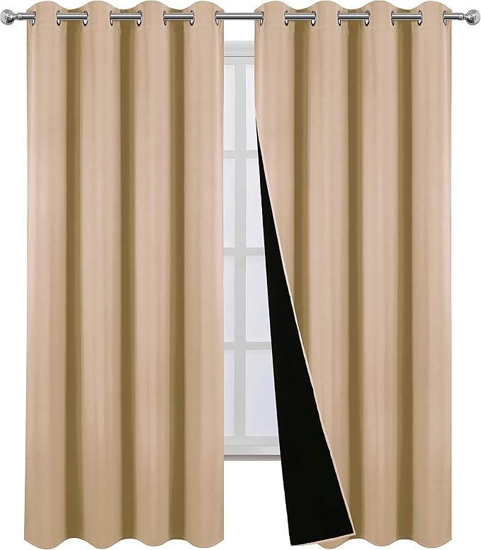 LEMOMO Blackout Curtains 52 x 84 Inch Beige Curtains 2 Panels Darkening Thermal Insulated Bedroom Curtains