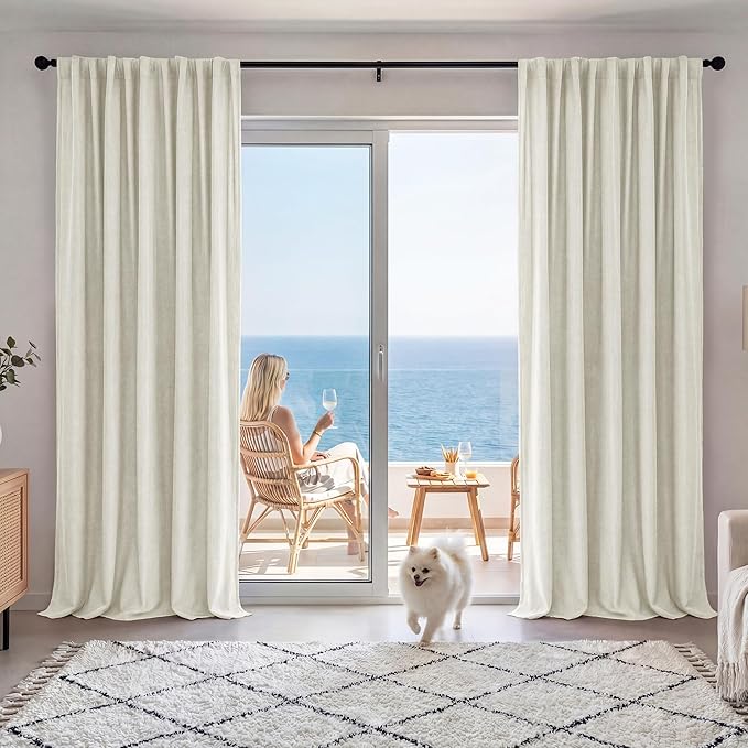 RYB HOME Cream Beige Linen 100% Blackout Curtains for Bedroom W52 x L102, Linen Blackout Curtains Privacy Assurd& Thermal Insulated for Sliding Door/Living Room/Nursery, 2 Panels