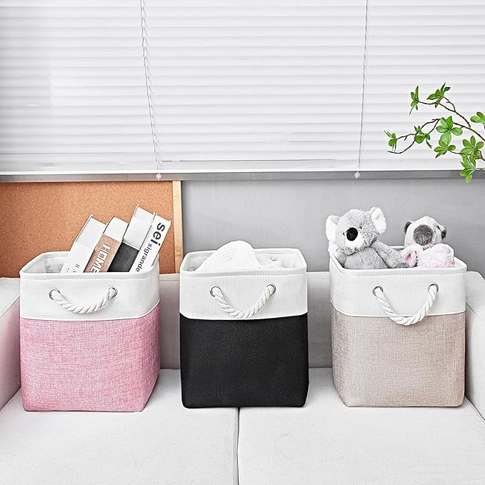 Cube Storage Bins, Collapsible Fabric Storage Cubes Bins, 11 Inch Cube Storage Bins with Handles, Foldable Storage Cubes (White/Black, 6Pack)