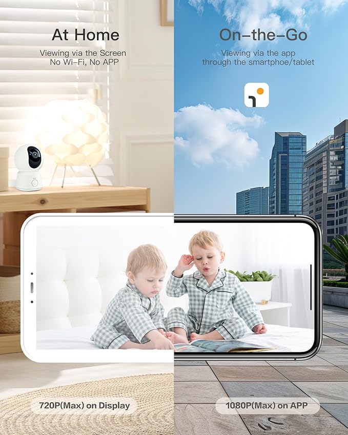 ARENTI WiFi Baby Camera Monitor, 5-inch Screen, Smartphone App, Motion Tracking, Timed Detection, Encrypted Connection, Super Night Vision, 2-Way Talk, Temp Sensor, Lullaby, Support Local Storage