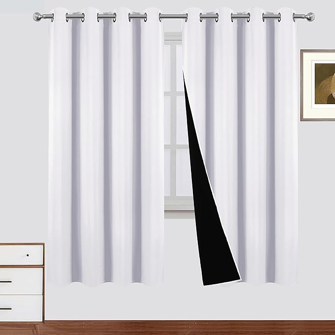 LEMOMO Blackout Curtains 52 x 72 Inch Off White Curtains 2 Panels Darkening Thermal Insulated Bedroom Curtains