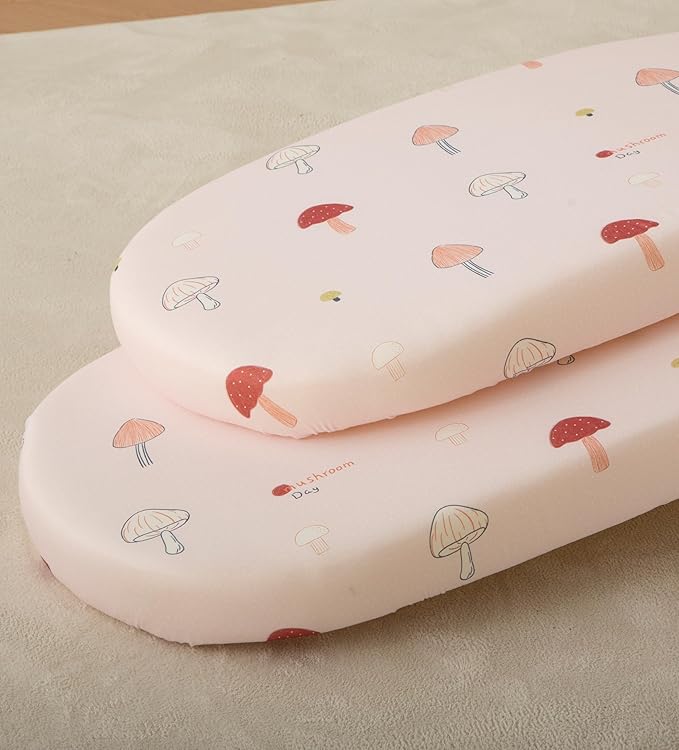 SDY Jersey Mushroom Bassinet Sheets for Baby Girls,32 "x 16 "x 4",2 Pack,Pink Cute Kawaii Standard Oval/Retangle Bassinet Mattress Sheets for Toddler,Super Soft Breathable