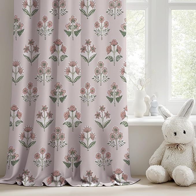 RYB HOME Pink 100% Blackout Floral Curtains 84 Inches Long 2 Panels for Bedroom, Grommet Vintage Flower Patterned Drapes Thermal Insulated Room Darkening for Dining Room Living Room, W52 x L84 inches