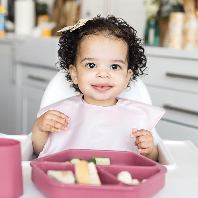 Tiny Twinkle Mess-Proof Baby Bibs for Eating | Waterproof, Wipeable Toddler Bibs with Catch-All Pocket | Feeding Bibs for Girls & Boys(5 Pack, Girl Spring)